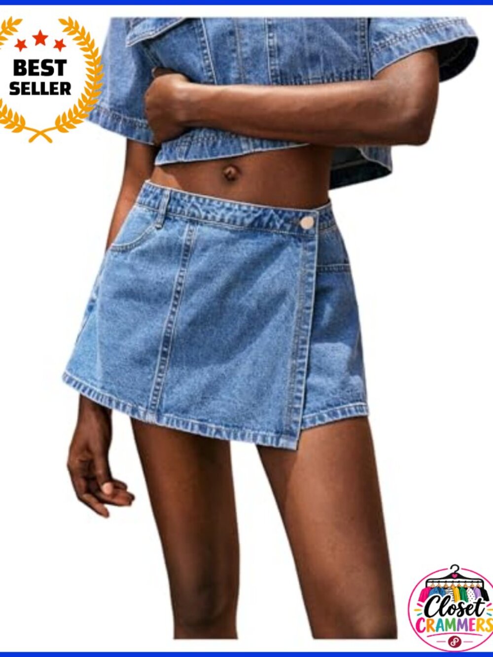 Low Rise Denim Wrap Mini Skort Button Front Y2K Jean Shorts